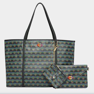 Betsey Johnson XO Tote shoulder bag w/wristlet & wallet Rainbow Gem lips